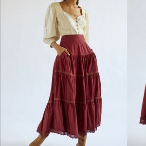 Anthropologie Tiered lace maxi skirt